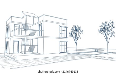 abstract modern house 3d rendering