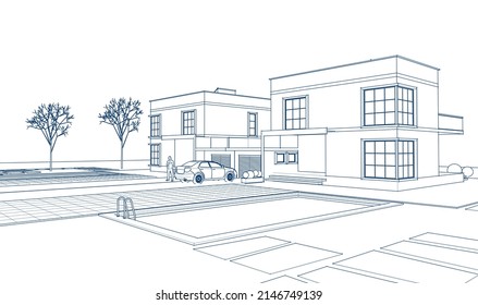abstract modern house 3d rendering