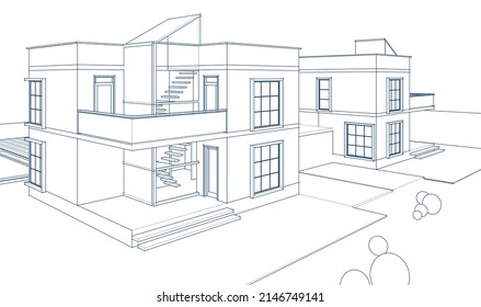 abstract modern house 3d rendering