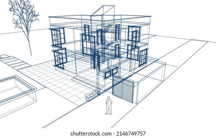 abstract modern house 3d rendering