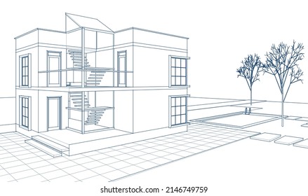renderización 3d de casa moderna abstracta