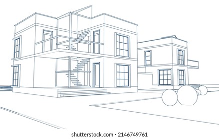 abstraktes modernes Haus 3d Rendering