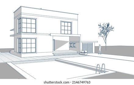 renderización 3d de casa moderna abstracta