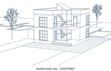 abstract modern house 3d rendering