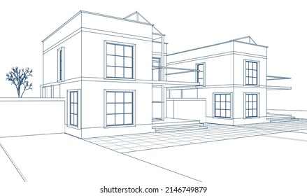 abstract modern house 3d rendering
