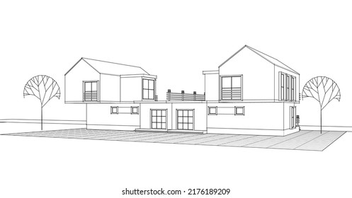 abstract modern house 3d rendering