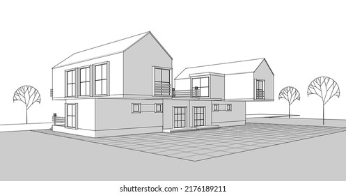 abstract modern house 3d rendering