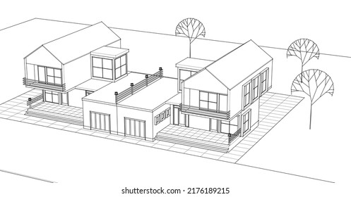 abstract modern house 3d rendering