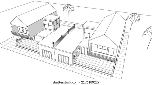 renderización 3d de casa moderna abstracta