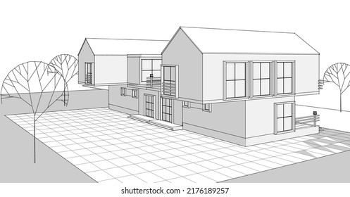 abstract modern house 3d rendering