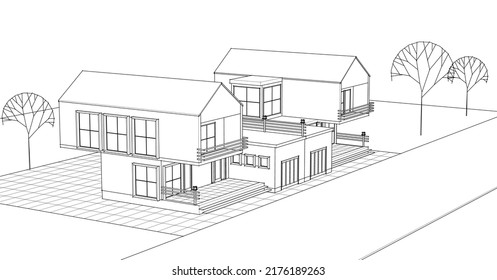 abstract modern house 3d rendering