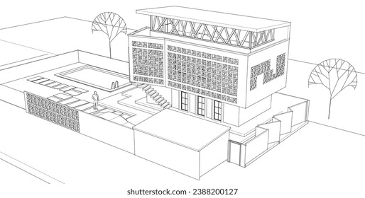 abstract modern house 3d rendering	
