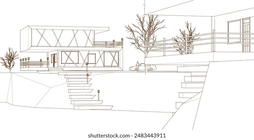abstract modern house 3d rendering	