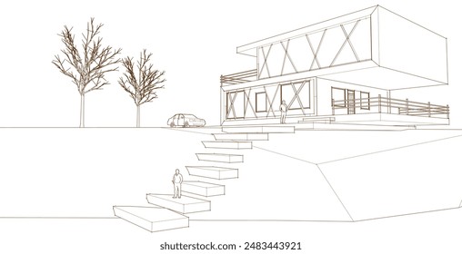 abstracto moderno casa 3d renderizado	
