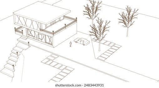 abstract modern house 3d rendering	