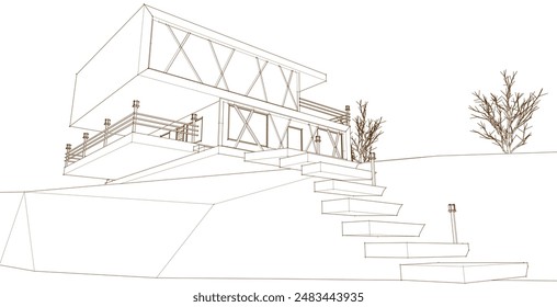 abstract modern house 3d rendering	