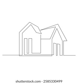 Abstract modern House City Skyline continuous one line art drawing Vector illustration
