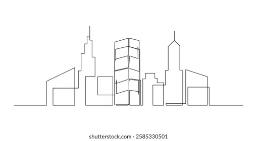 Abstract modern House City Skyline continuous one line art drawing Vector illustration
