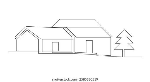 Abstract modern House City Skyline continuous one line art drawing Vector illustration

