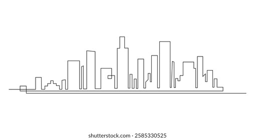 Abstract modern House City Skyline continuous one line art drawing Vector illustration
