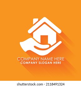 Abstract and modern "House on Hand" logotype Free Vector. Houshold appliance logo.
