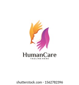 Abstract Modern Human Head and Hand Care Logo Icon