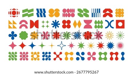 Abstract Modern Icon Shapes. Vector Graphic Figure Design Elements. Geometric Brutalist Symbols Set. Y2K Minimal Basic Shapes