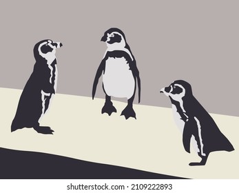 Abstract modern illustration of penguins on the shore, Trendy artistic vector design isolated on white background