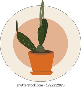 Abstract modern illustration, vector vase with cactus on light background. Fashion minimal trendy art in flat. Poster print.