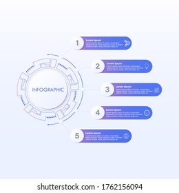 infografía abstracta y moderna con cinco pasos e iconos de negocios
