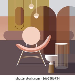 Abstract modern Interior in pastel shades. Vector mockup for background a layout landing page or design advertising banner or booklet. Contemporary architecture illustration.