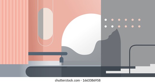 Abstract modern Interior in pastel shades. Vector mockup for background a layout landing page or design advertising banner or booklet. Contemporary architecture illustration.