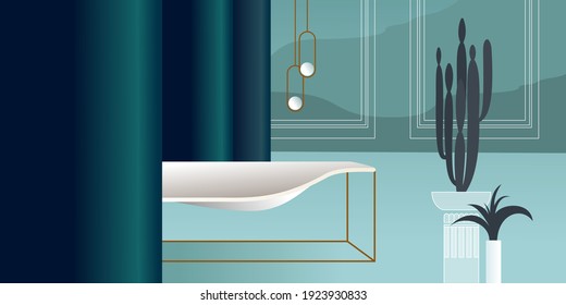 Abstract modern Interior in pastel shades of navy color. Vector mockup for background a layout landing page or design advertising banner or booklet. Contemporary architecture illustration.