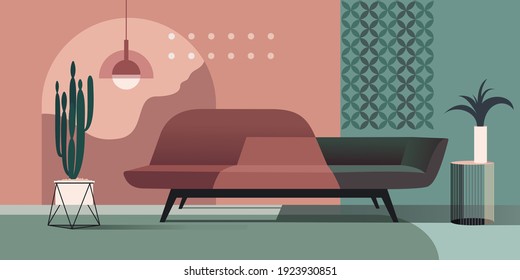 Resumen de la decoración moderna en tonos pastel de color rosa. Modelación vectorial para fondo una página de inicio de diseño o un banner o folleto publicitario de diseño. Ilustración de arquitectura contemporánea.