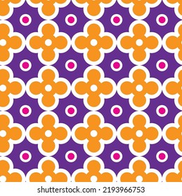 Abstract Modern Islamic Moroccan Geometric Tile Porcelain Seamless Pattern Trendy Fashion Colors Elegant Minimal Design Perfect for Allover Print Electric Purple Orange Tones