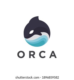 Abstract modern jumping orca killer whale logo icon vector on white background