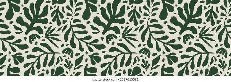 Abstract modern leaf seamless pattern. Exotic hand drawn print with floral for fabric, textiles, clothing, wrapping paper, cover, banner, home decor. Collage contemporary print. Vector illustration 