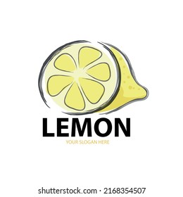 Abstract modern lemon icon sliced, isolated on a white background. For web, print, product design, lemon logo. Doddle, line, contour. Hand drawn vector flat illustration.