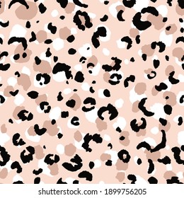 Abstract modern leopard seamless pattern. Animals trendy background. Beige and black decorative vector stock illustration for print, card, postcard, fabric, textile. Modern ornament of stylized skin.