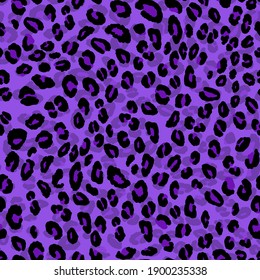 Abstract modern leopard seamless pattern. Animals trendy background. Purple and black decorative vector stock illustration for print, card, postcard, fabric, textile. Modern ornament of stylized skin.