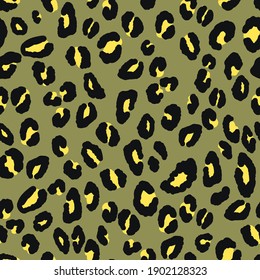 Abstract modern leopard seamless pattern. Animals trendy background. Green and black decorative vector stock illustration for print, card, postcard, fabric, textile. Modern ornament of stylized skin.