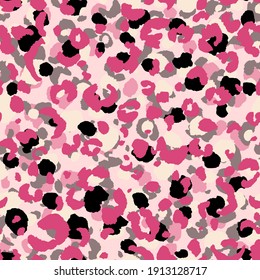 Abstract modern leopard seamless pattern. Animals trendy background. Pink and black decorative vector stock illustration for print, card, postcard, fabric, textile. Modern ornament of stylized skin.