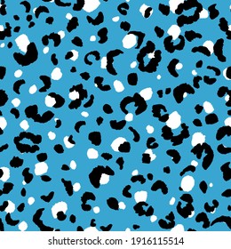 Abstract modern leopard seamless pattern. Animals trendy background. Blue and black decorative vector stock illustration for print, card, postcard, fabric, textile. Modern ornament of stylized skin.
