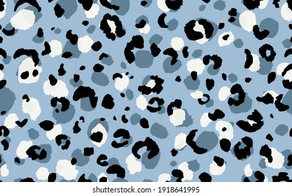 Abstract modern leopard seamless pattern. Animals trendy background. Blue and black decorative vector stock illustration for print, card, postcard, fabric, textile. Modern ornament of stylized skin.