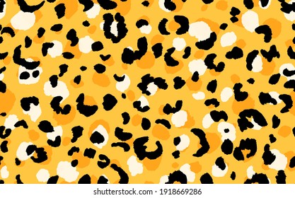 Abstract modern leopard seamless pattern. Animals trendy background. Orange and black decorative vector stock illustration for print, card, postcard, fabric, textile. Modern ornament of stylized skin.