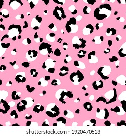 Abstract modern leopard seamless pattern. Animals trendy background. Pink and black decorative vector stock illustration for print, card, postcard, fabric, textile. Modern ornament of stylized skin.