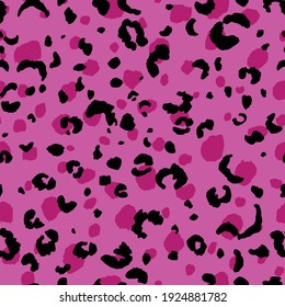 Abstract modern leopard seamless pattern. Animals trendy background. Pink and black decorative vector stock illustration for print, card, postcard, fabric, textile. Modern ornament of stylized skin.