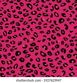 Abstract modern leopard seamless pattern. Animals trendy background. Pink and black decorative vector stock illustration for print, card, postcard, fabric, textile. Modern ornament of stylized skin.