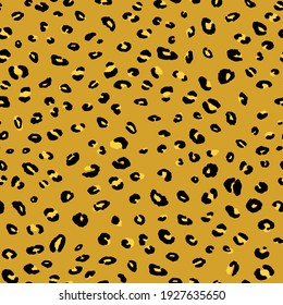 Abstract modern leopard seamless pattern. Animals trendy background. Yellow and black decorative vector stock illustration for print, card, postcard, fabric, textile. Modern ornament of stylized skin.