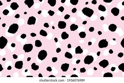 Abstract modern leopard seamless pattern. Animals trendy background. Pink and black decorative vector stock illustration for print, card, postcard, fabric, textile. Modern ornament of stylized skin.